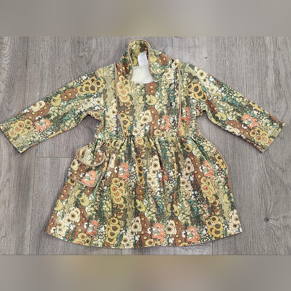 Kate Quinn Yellow Floral Print Peter Pan Apron Dress Infant Size 18-24 Months